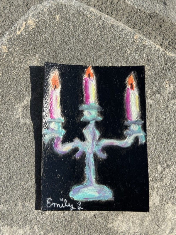 ACEO Candles , Candelabra Oil Pastel emilyLcreative pt 1 series  