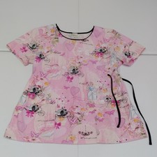Disney Cinderella Women  s Scrub Top Pink Women's Medium Decorative All Over