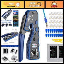 Ethernet Crimp Tool Kit - Pass Thru RJ45 Crimper for Cat5e Cat6 Tester, 8P8C