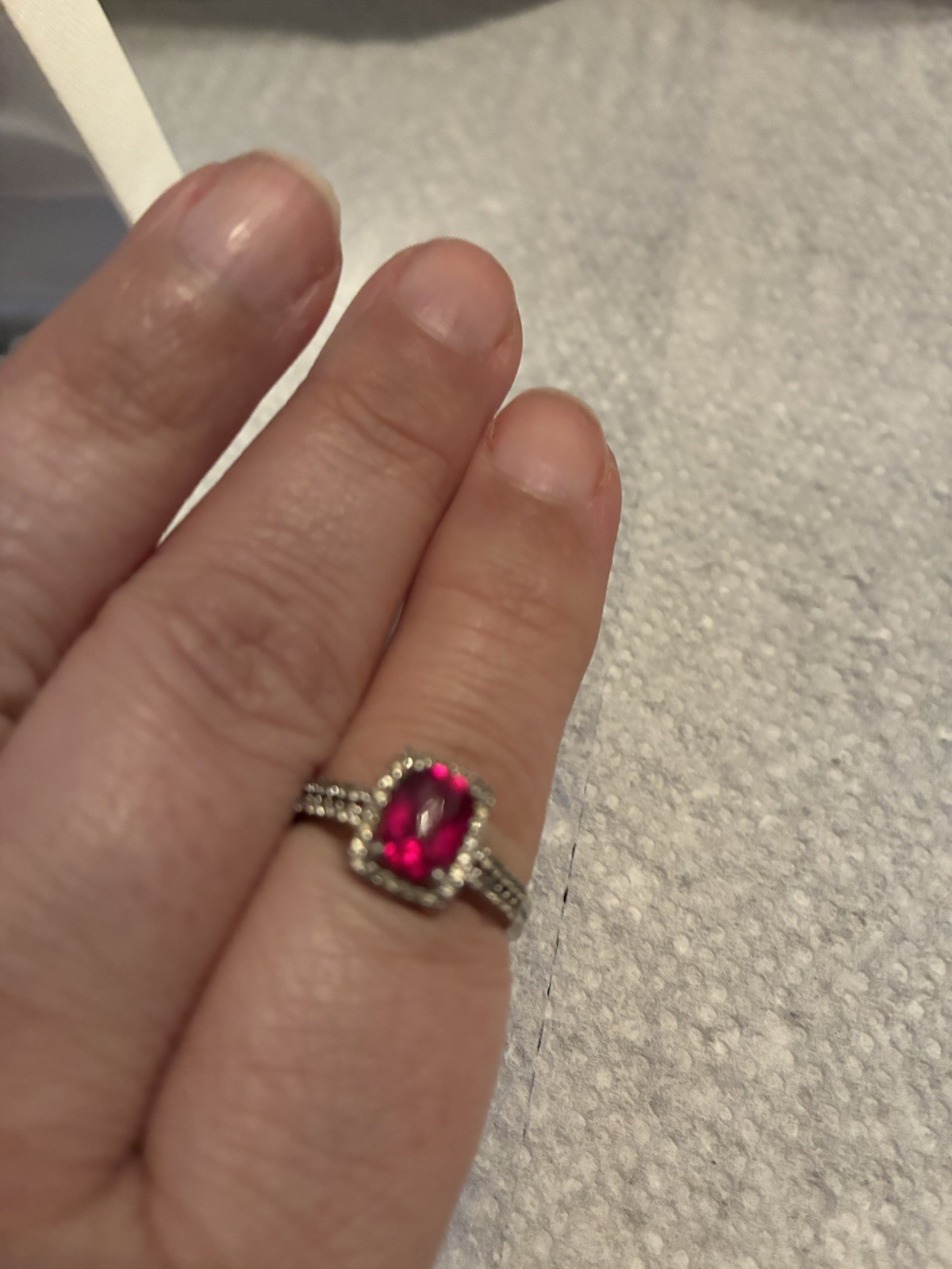 Estate .925 Silver Ring With Created Ruby And Whi… - image 2