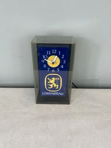 Vintage 1980's Lowenbrau Lighted Bar Beer Advertising Clock Works Acrylic
