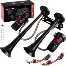 Dual 2-Trumpet Metal Air Horn for truck Kit with 2 air Compressors,12V Black