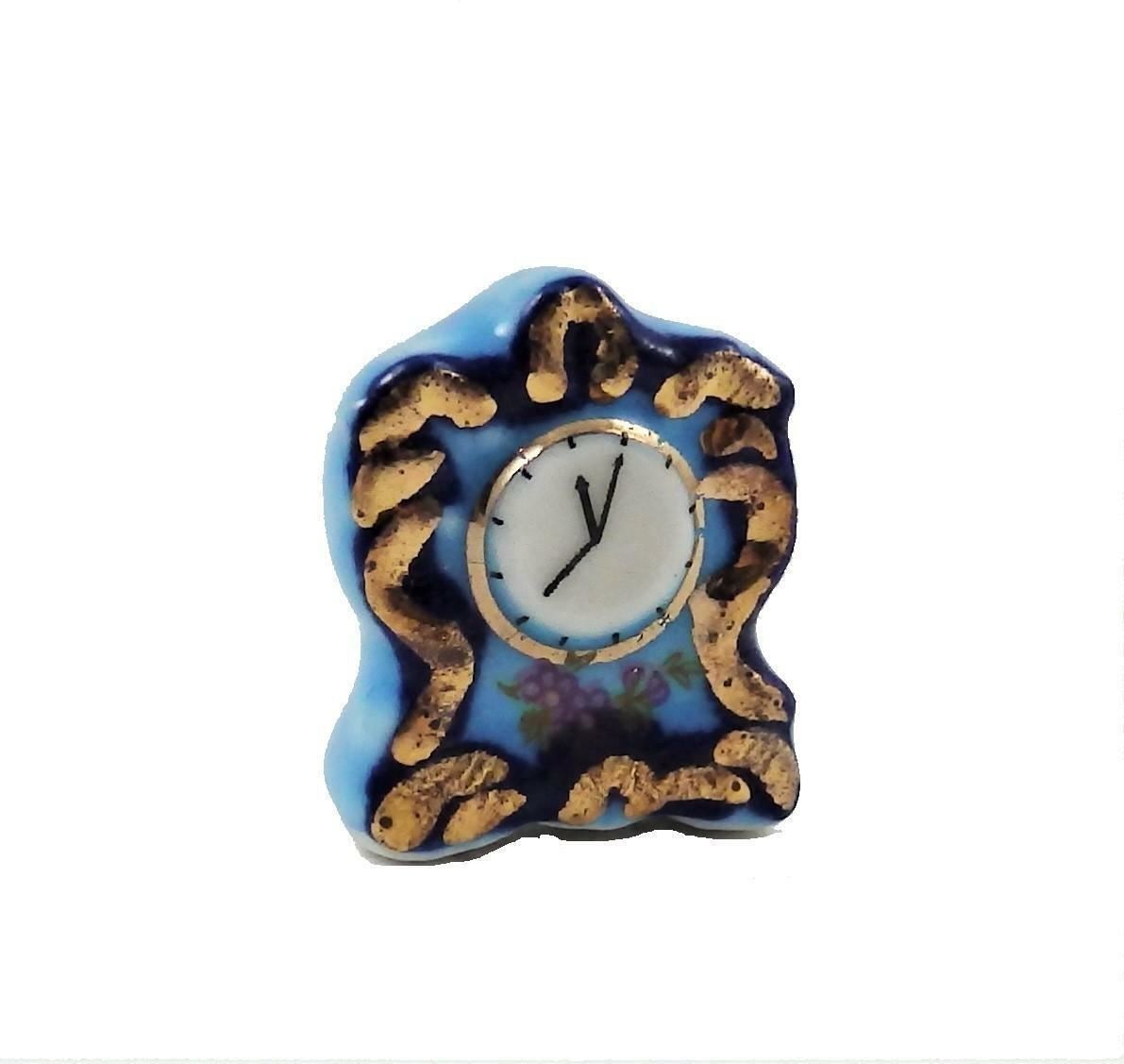 Melody Jane Dolls House Blue Gold Mantle Clock Ceramic 1:12 Scale Accessory