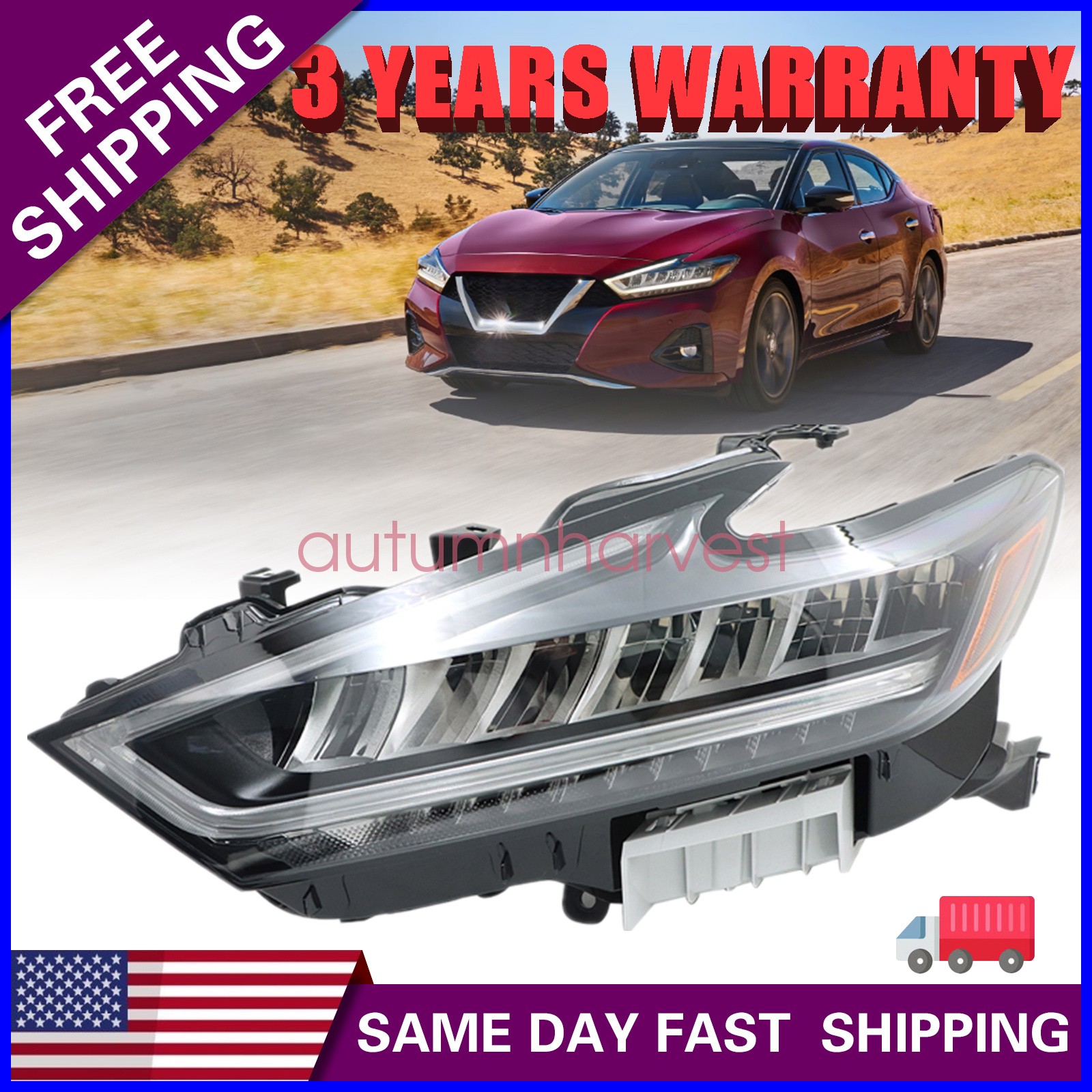 Fits Nissan Maxima 2019 2020 2021 Headlight LED Housing Chrome Driver Left Side