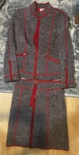 MOSCHINO Cheap and Chic Vintage grey wool Suit Set with red piping US 6