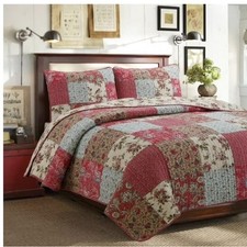 TWIN Patchwork Quilt B. Smith Diantha Reversible Floral Patchwork  Red 70 X 85