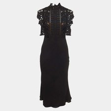 SelfPortrait Black Lace and Crepe Midi Dress M