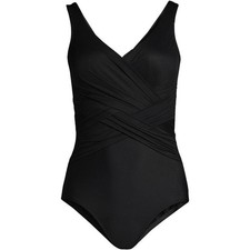 Lands End slendersuit wrap one piece swimsuit black women's size 10 modest