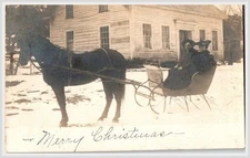 Merry Christmas Postcard RPPC 1910s Sleigh Ride Windham Co & Chester VT