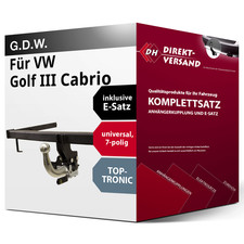 Anhängerkupplung abnehmbar + E-Satz 7pol universell für Golf III Cabrio 93- top