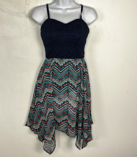 Lily Rose Dress sz S Blue Chevron Stripe Fit & Flare Bohemian Y2K Festival Core