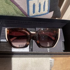 Prada PR15WS 01R0A6 Rectangle Sunglasses in Tortoise and Powder /Brown Lens