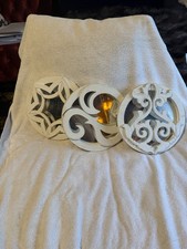Set of 3 Ornate Round Wooden Hinged Framed Accent Mirrors