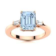 Sterling Silver March Aquamarine Gemstone Sister Three-Stone Ring Jewelry