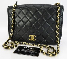 Auth CHANEL Black Quilted Leather Flap Cover Gold Chain Shoulder Bag Purse 63265