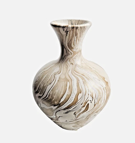 Royal Haeger 1997 USA Pottery Marble Swirl Vase 8.5" Tan Cream