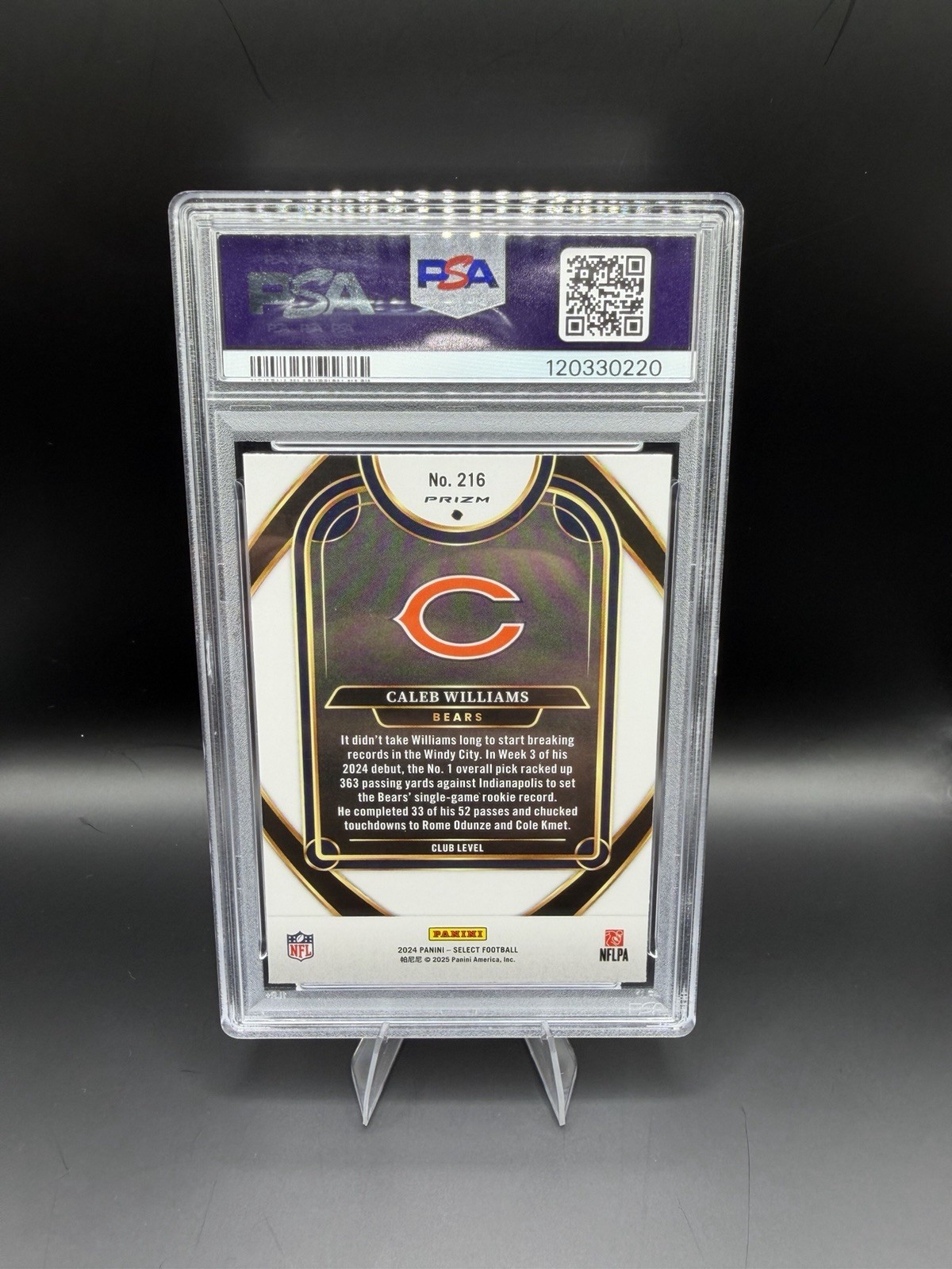 2024 Select Caleb Williams #216 Red & Blue Shock Prizm RC PSA 10 GEM MINT Bears view 2