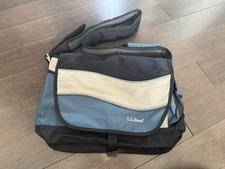 Vtg L L Bean OWP-21 Blk/Blue/Beige Crossbody Messenger Laptop Bag ~21" x 15" Lrg