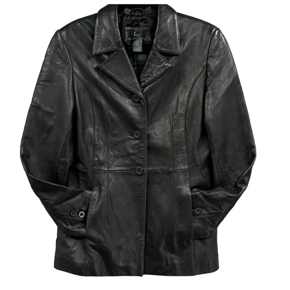 Jaqueta de couro de cordeiro Frenchi feminina GG cápsula de carreira empresarial clássica - Imagem 4 de 4