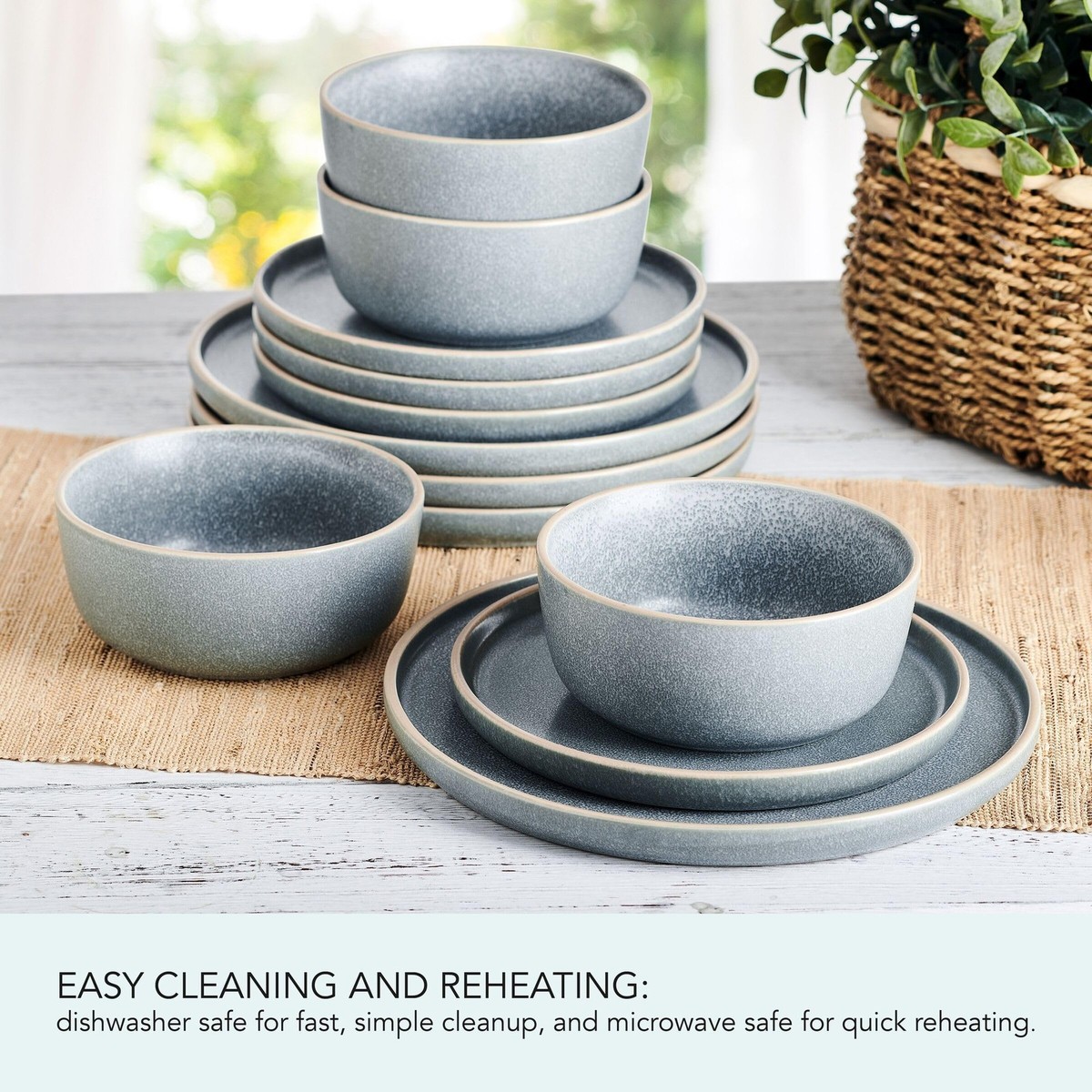 Pfaltzgraff Victoria 12 Piece Dinnerware Set, Servie for 4, Blue