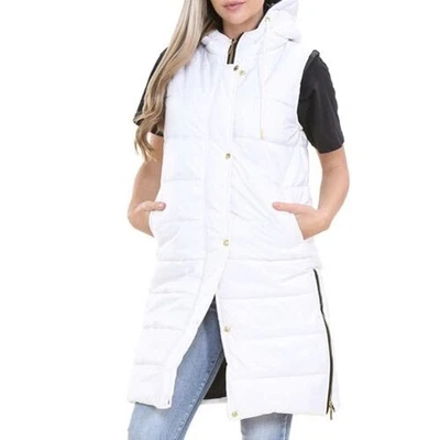 Femmes Adultes sans Manche Gilet Énorme Blanc à Capuche Matelassé Manteau Veste - Photo 1/2