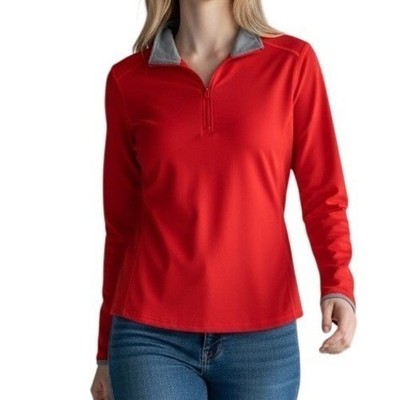 Danskin Now Womens Red Quarter Zip Long Sleeve Athletic Pullover Top Size M 8-10