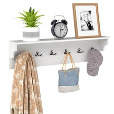 31.5" Wall Hooks w/Shelf, 6 Hooks for Hats Towels Purses Robes for Living Room