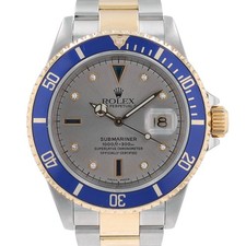 Rolex Submariner 16613 40mm Grey Serti Diamond Dial 18KY Gold Steel Auto YR:2002
