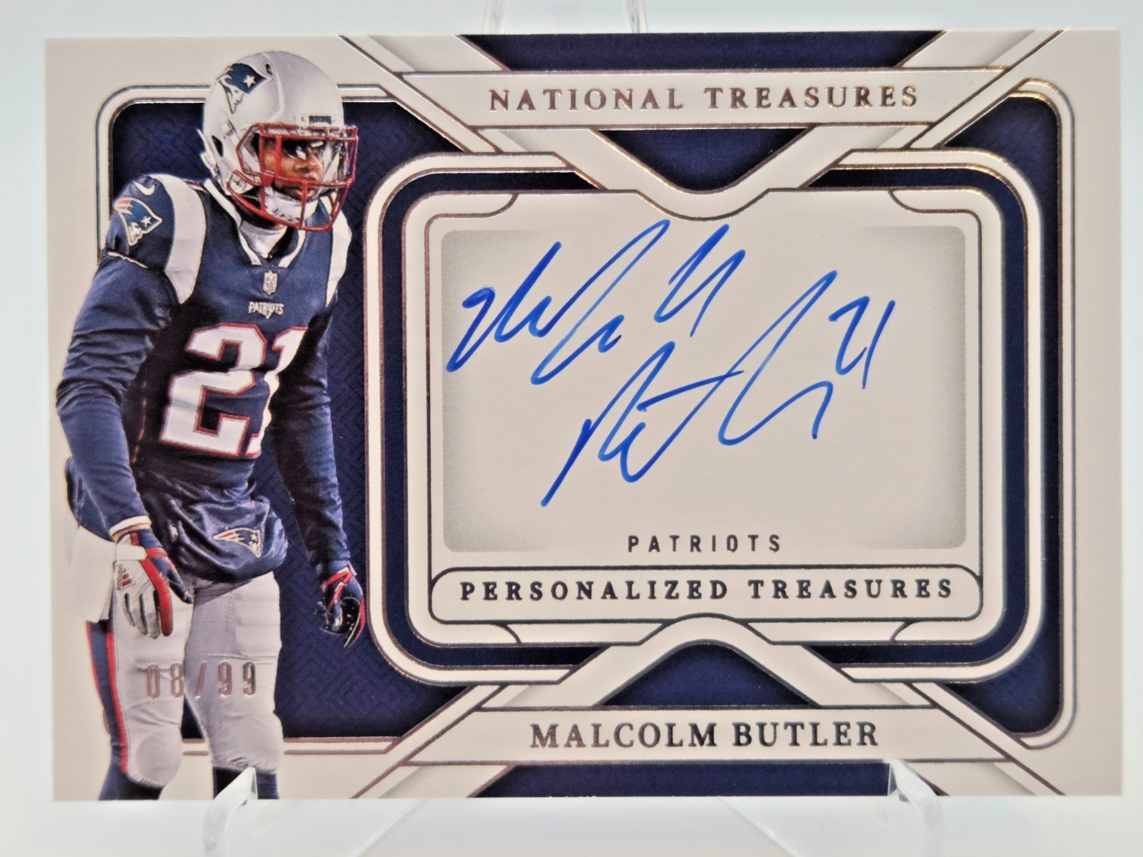 2024 National Treasures Malcolm Butler Personalized Auto On Card 8/99 Patriots view 1