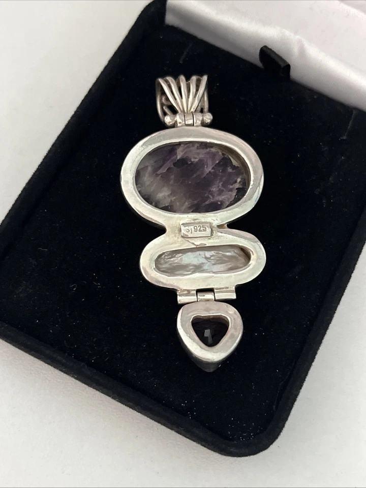 Juego colgante grande de piedra de luna de carro y amatista en plata 925 Foto 2 de 4