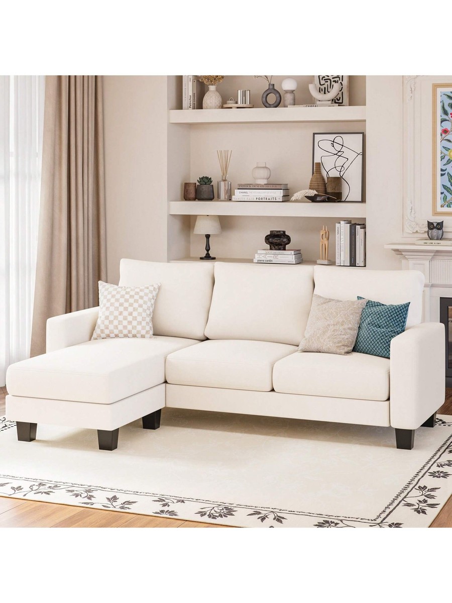 L shaped sectional sofa modern fabric couch with removable ottoman