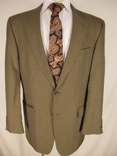Jos A Bank Signature Gold Mens Brown Houndstooth 2 Btn Silk Wool Sport Coat 42L