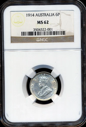 Australia 1914 Sixpence 6d George V - NGC MS62