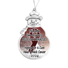 Head Neck Cancer Awareness Believe 2024 Silver Snowman Christmas Ornament Gift