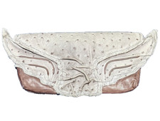 Maya Baroque Grey Taupe Brown Ostrich Leather Clutch Handbag - Luxe Couture