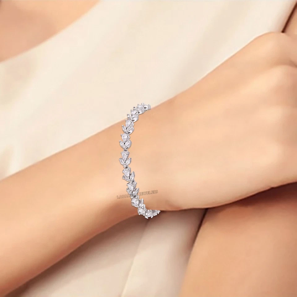 6.00 Ct Pear-Marquise Cut Zircon Wedding Tennis Bracelet 6.5 Inches 925 Silver - Image 4 of 4