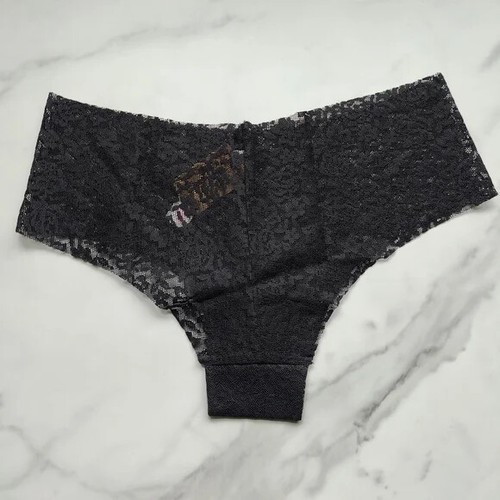 PINK Victoria's Secret No-Show Soft Lace Cheekster Panty Pure Black Size S - Picture 3 of 9