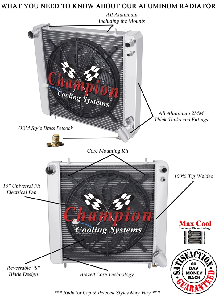 Radiador Champion de suministro de 3 filas con ventilador de 16" para Jaguar XKE 1965 1966 1967 #CC6567 Foto 3 de 4