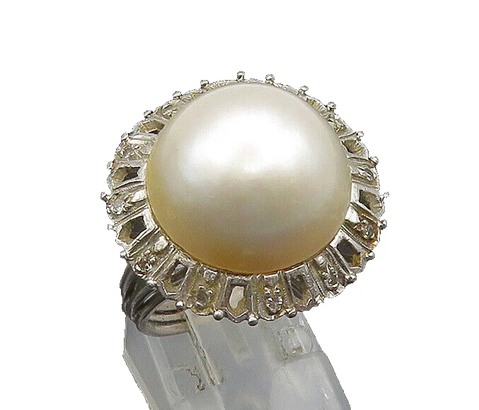 14K GOLD  Vintage Real Diamonds & Dome Stone Cocktail Ring Sz 6.5  GR260 - Image 2 of 4