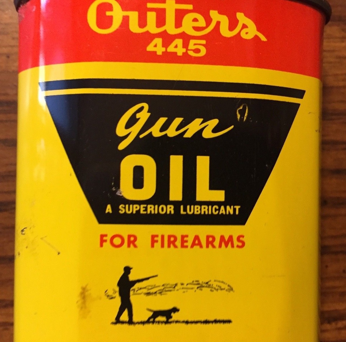 VINTAGE OUTERS 445 GUN OIL CAN TIN OUTERS LABORATORIES INC ONALASKA