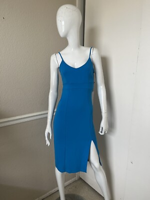 #ad SUSANA MONACO NWT Turquoise Blue Stretch Slip Dress w High Slit Sz S $90.99
