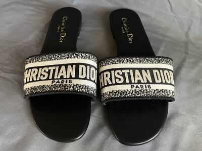 Christian Dior BLACK FABRIC DWAY Slides SANDALS SHOES 39