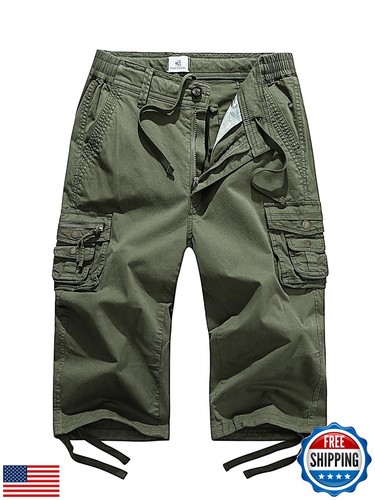 FOURSTEEDS Women's Mid Rise Cargo Capris Elastic Waist Tactical Hiking Croppe