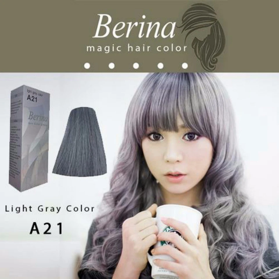4 x BERINA HAIR DYE A21 LIGHT GREY SILVER FASHION COLOR PERMANENT COLOR CREAM - Image 4 of 4
