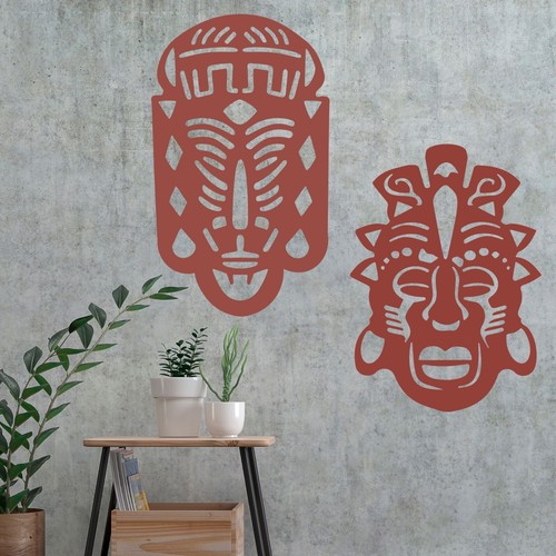 African Safari Masks Set Tribal Faces Wall Mounted Metal Home Art Decor Ornament - Picture 41 of 47