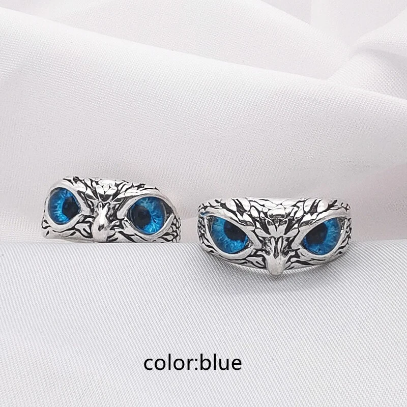Bulk lots 30 blue eye owl vintage rings punk gothic women men cool gift jewelry - Imagem 4 de 4