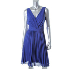Evan Picone ~ Blue Chiffon Surplice Accordion Pleats Party Dress 6 NEW $109