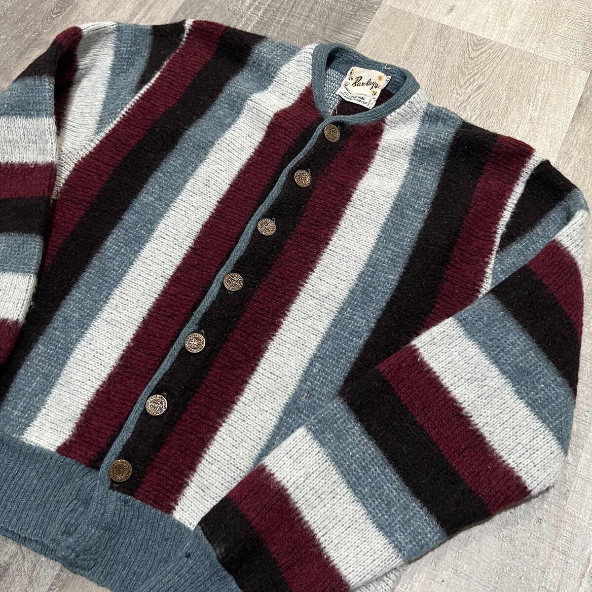 VTG Barclay 1960s Mohair/Lambs Wool Fuzzy Burgundy Striped VTG Barclay 1960s Mohair/Lambs Wool Fuzzy Burgundy Striped