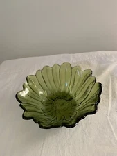 Vintage Indiana Green Glass Lily Pons Sunflower Bowl Candy Dish 7" x 2.5"