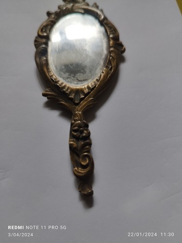 MIROIR FACE A MAIN EN BRONZE Pour Enfant 19 Eme - Imagen 5 de 10